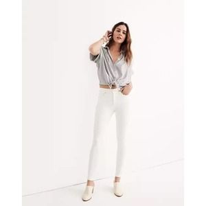 Madewell New $128 9” Mid Rise Button Front Raw Hem White Skinny Jeans 32